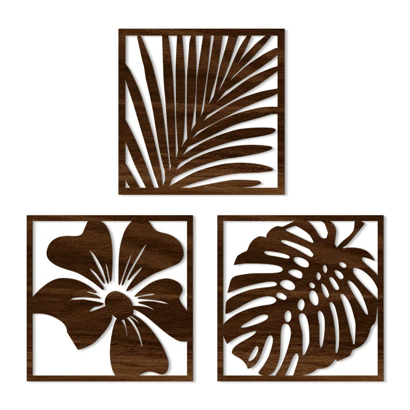 3Pcs 2D Flat Wooden Leaves Wall Art