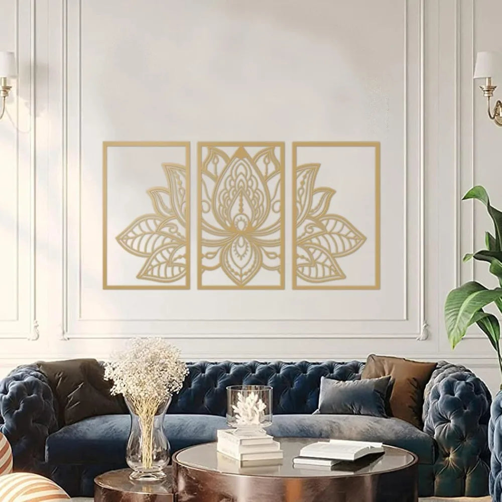 Resama Trio Golden Lotus Metal Wall Sculpture