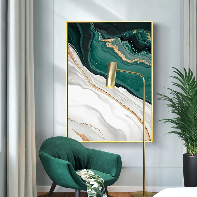 Modern Abstract Gold Foil Lines Green Canvas Art Painting