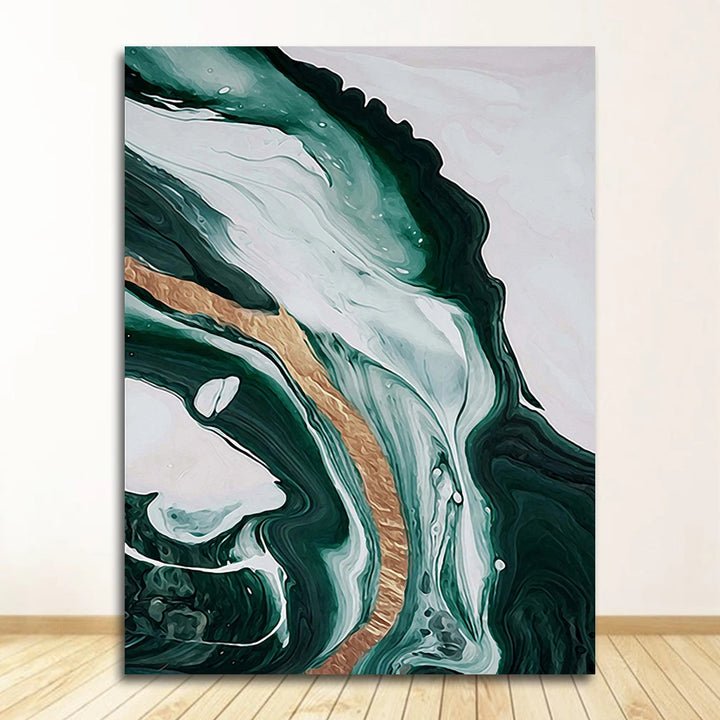 Modern Abstract Gold Foil Lines Green Canvas Art Painting