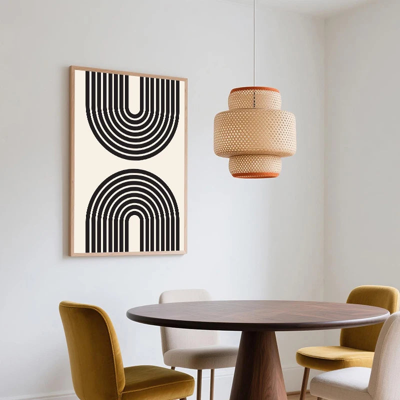 Mid-Century Geometric Black Beige Art Print