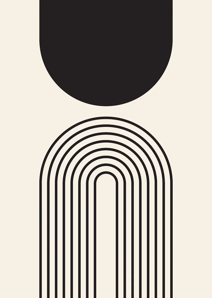 Mid-Century Geometric Black Beige Art Print