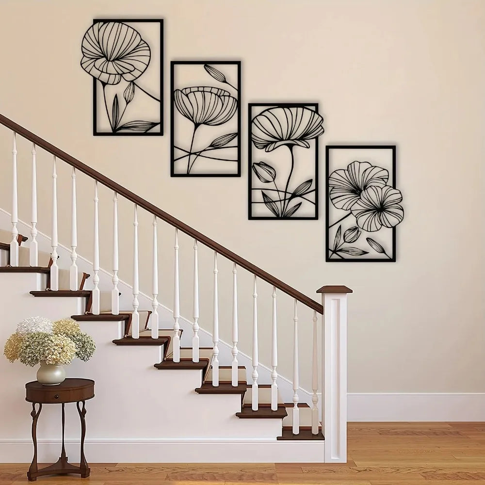 Lotus Flower Metal Wall Art – 4-Piece Set