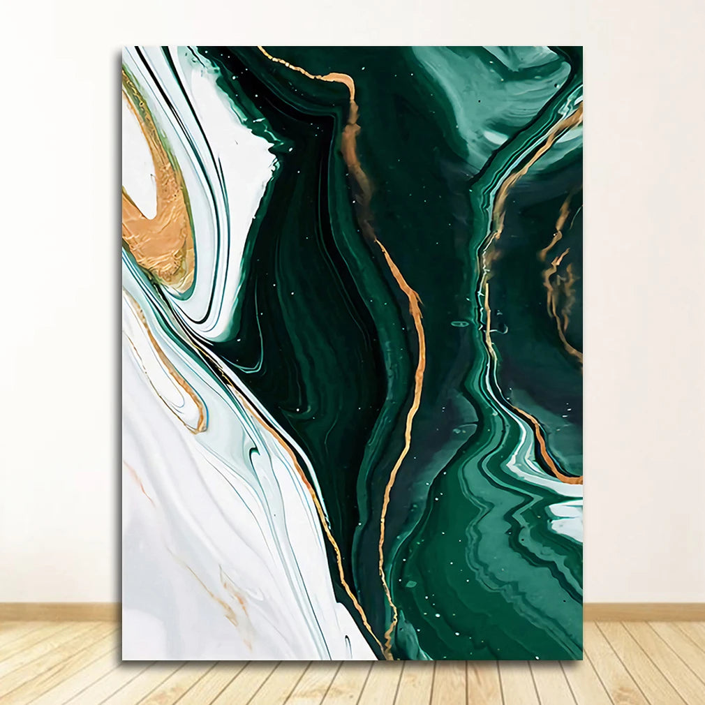 Modern Abstract Gold Foil Lines Green Canvas Art Painting