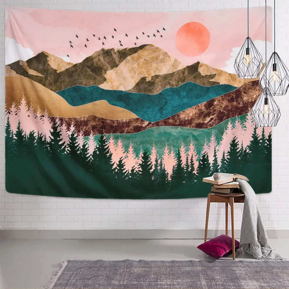 Psychedelic Forest Sun & Mountain Tapestry