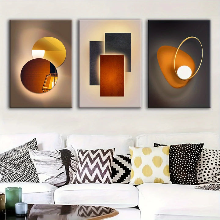 3-Piece Modern Geometric Orange Wall Art Set