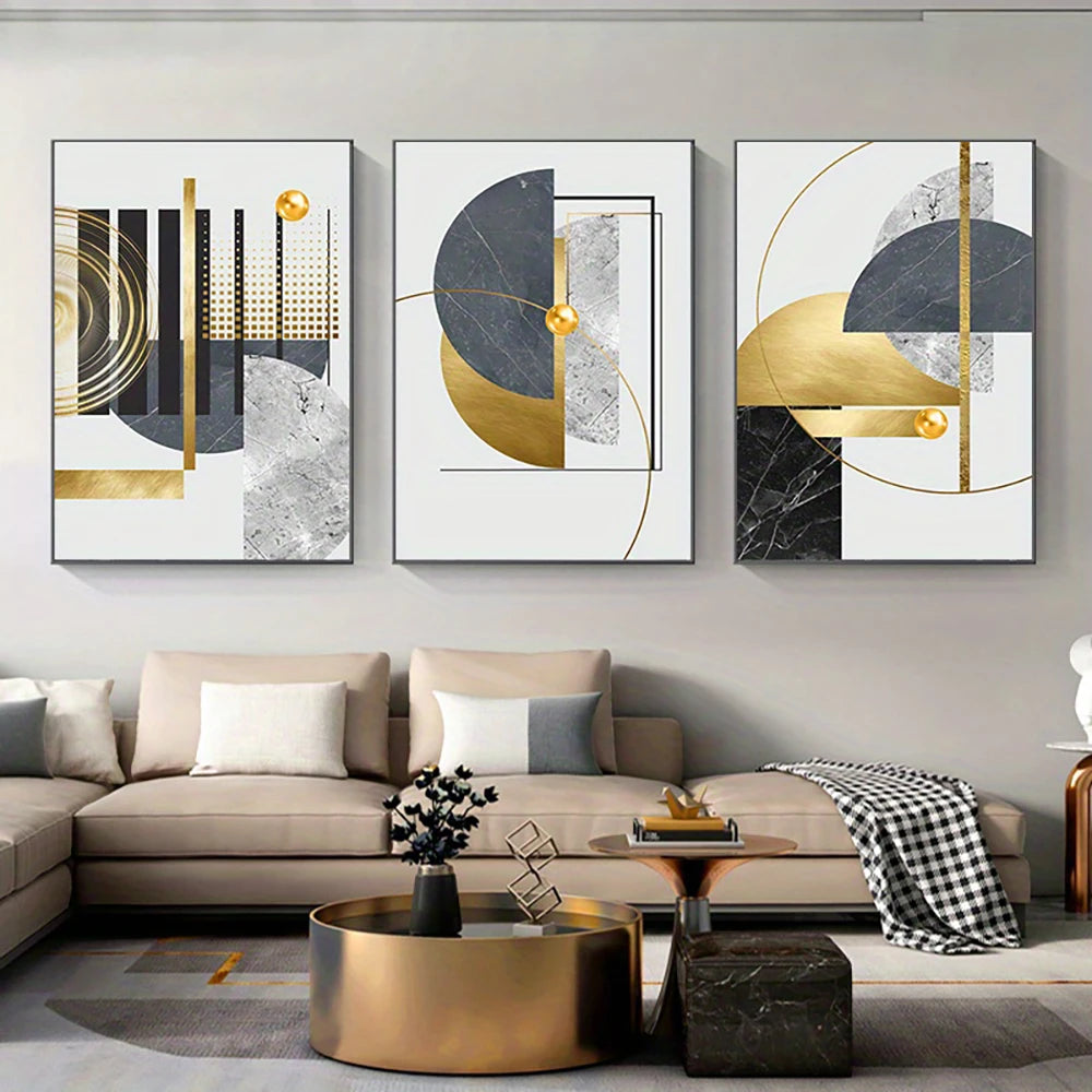 3PCS Gold Geometric Abstract Canvas Set