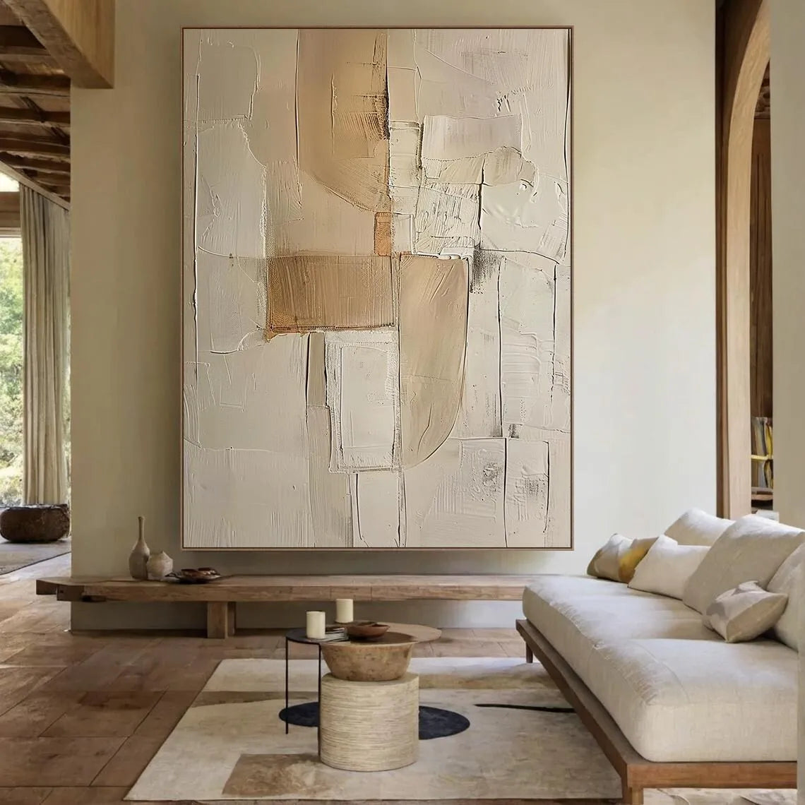 Beige Textured Abstract Canvas