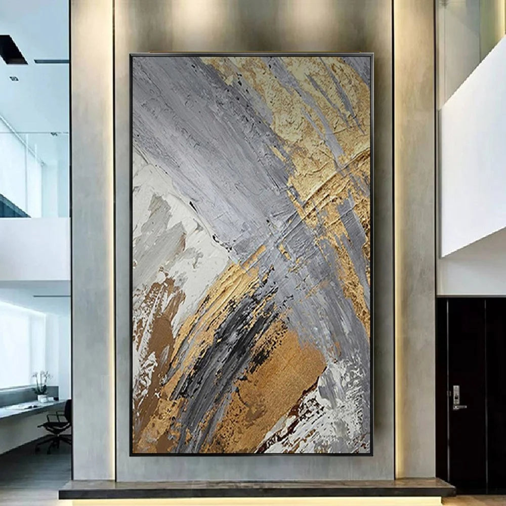 Hand-Painted Golden Line Abstract Oil Painting