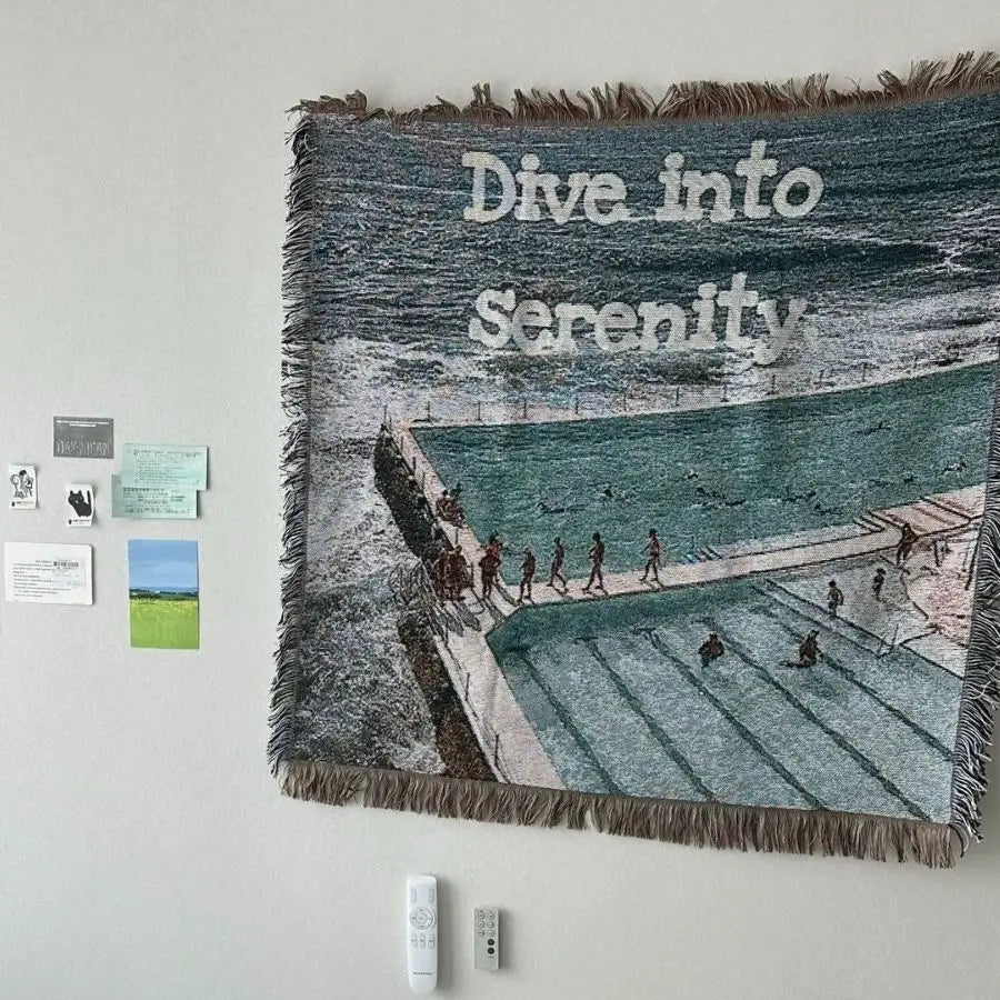 Nordic Mountain & Pool Tapestry – 90×90 cm