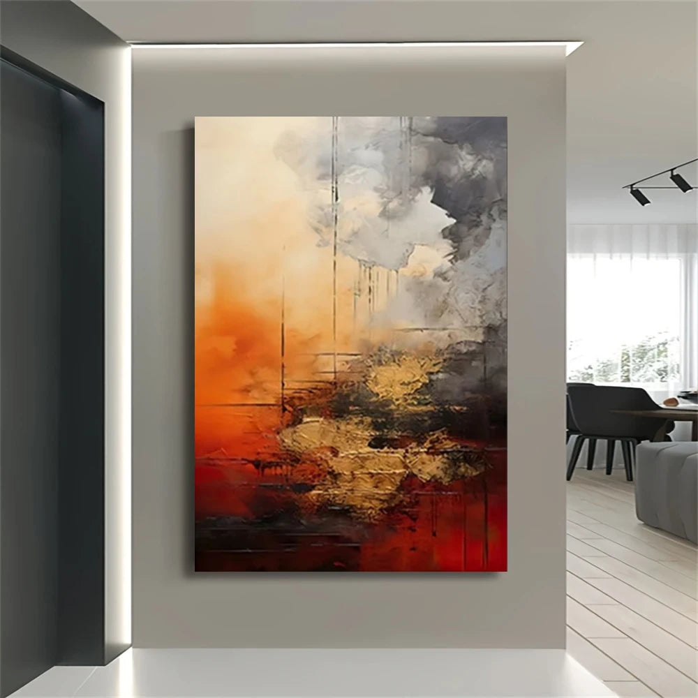 Hand-Painted Golden Line Abstract Oil Painting