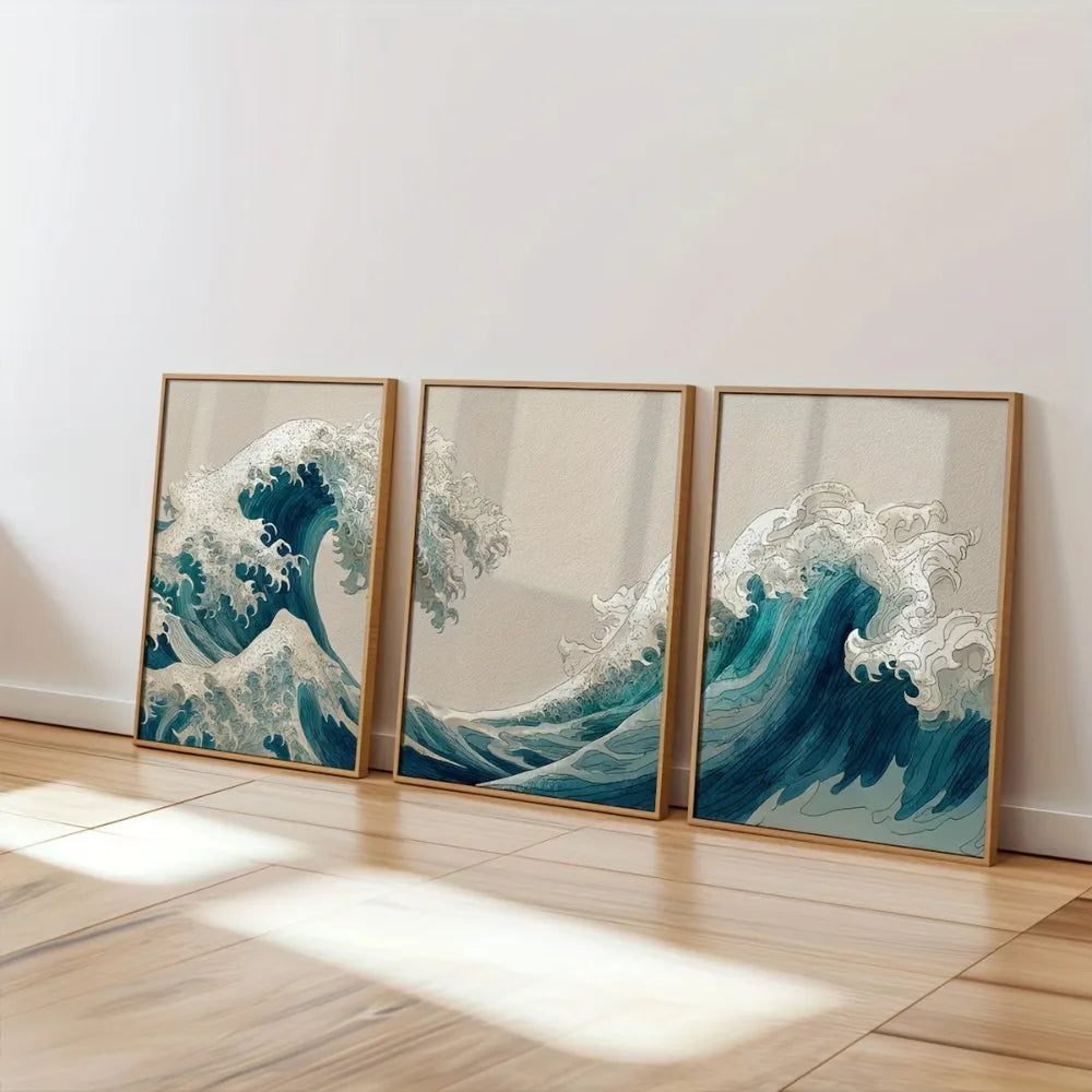 Japanese Wave Triptych Canvas Set