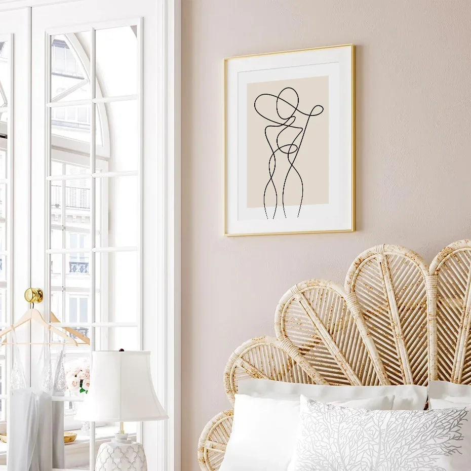 Beige Abstract Line Art Canvas Print