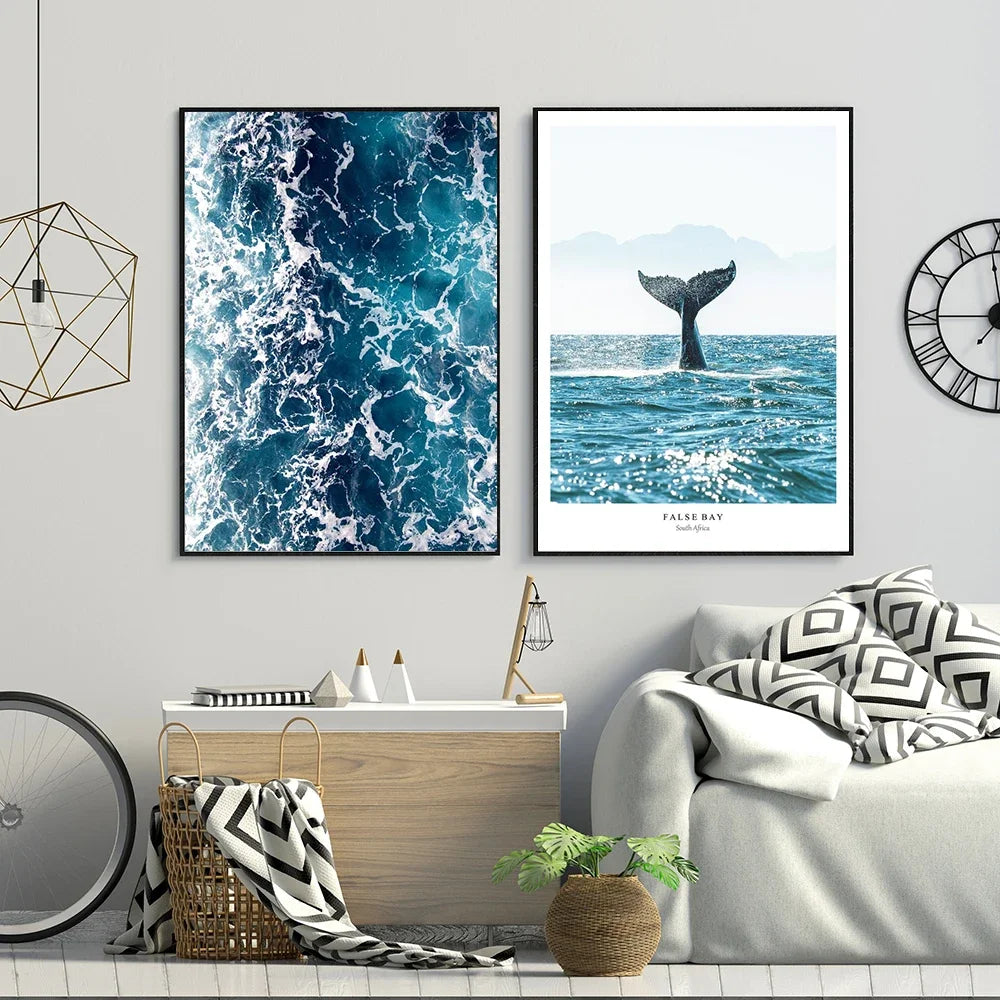 Blue Whale Tail Minimal Canvas Poster