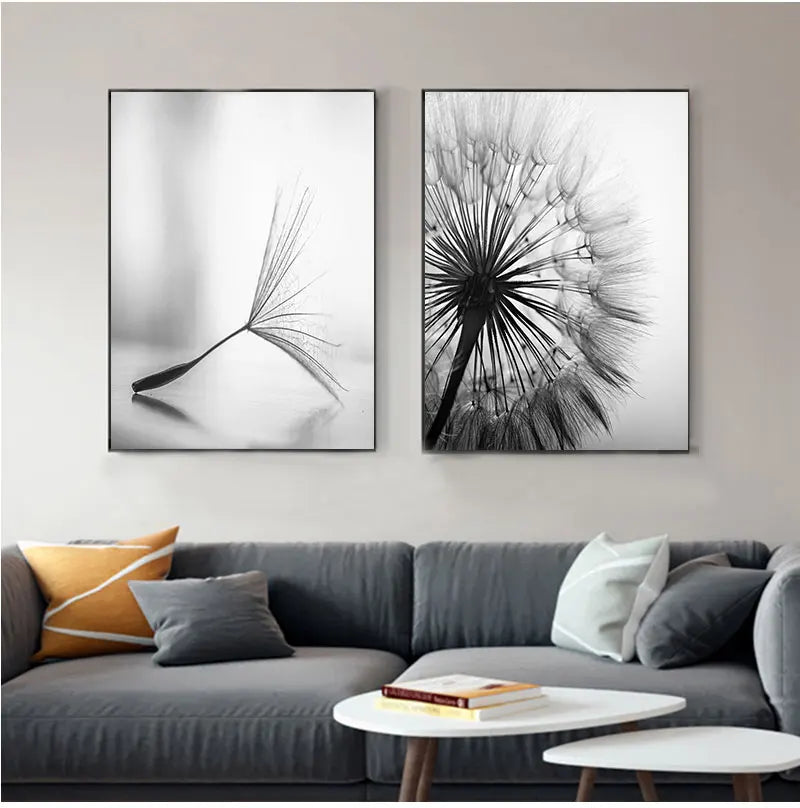 Dandelion Black White Canvas Poster