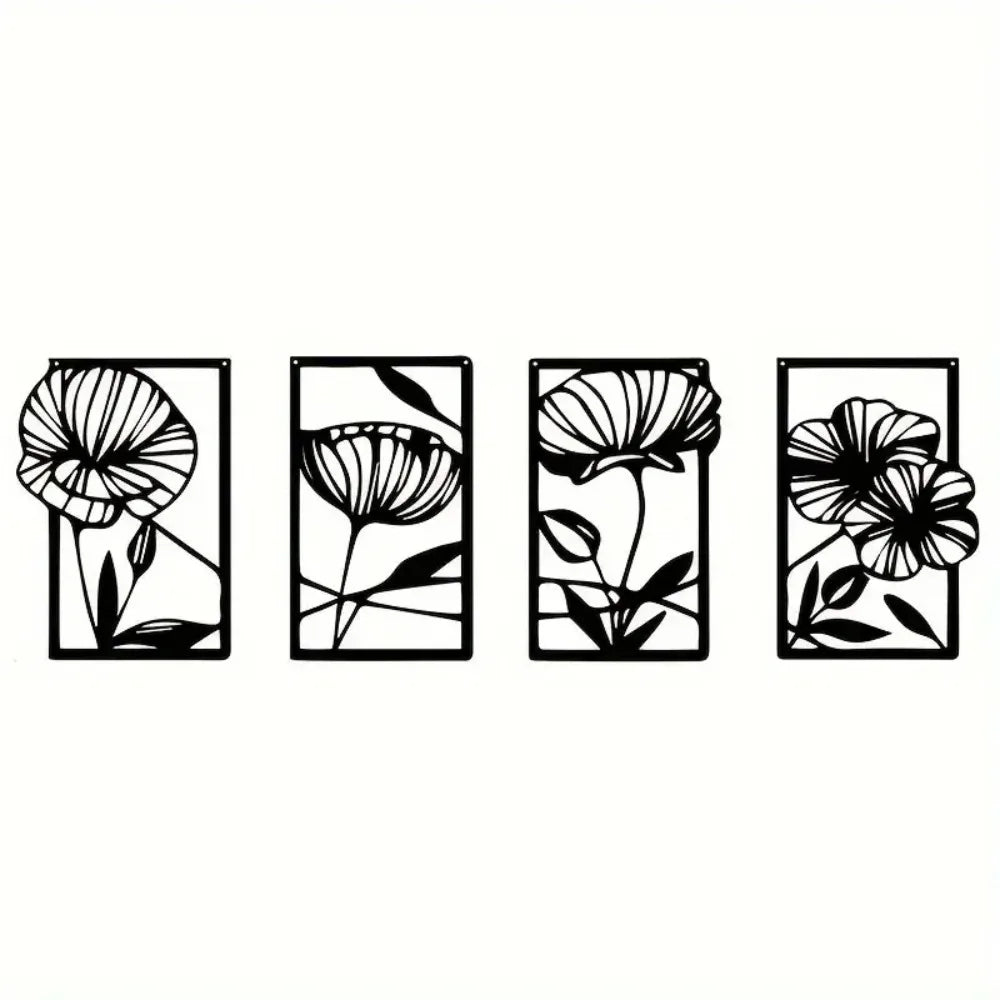 Metal Flower Wall Art – 4-Piece Set