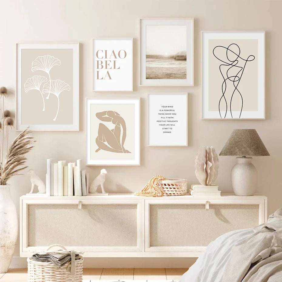 Beige Abstract Line Art Canvas Print