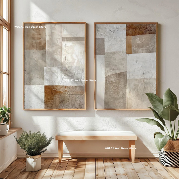 Beige Geometric Canvas Art Set (2Pcs)