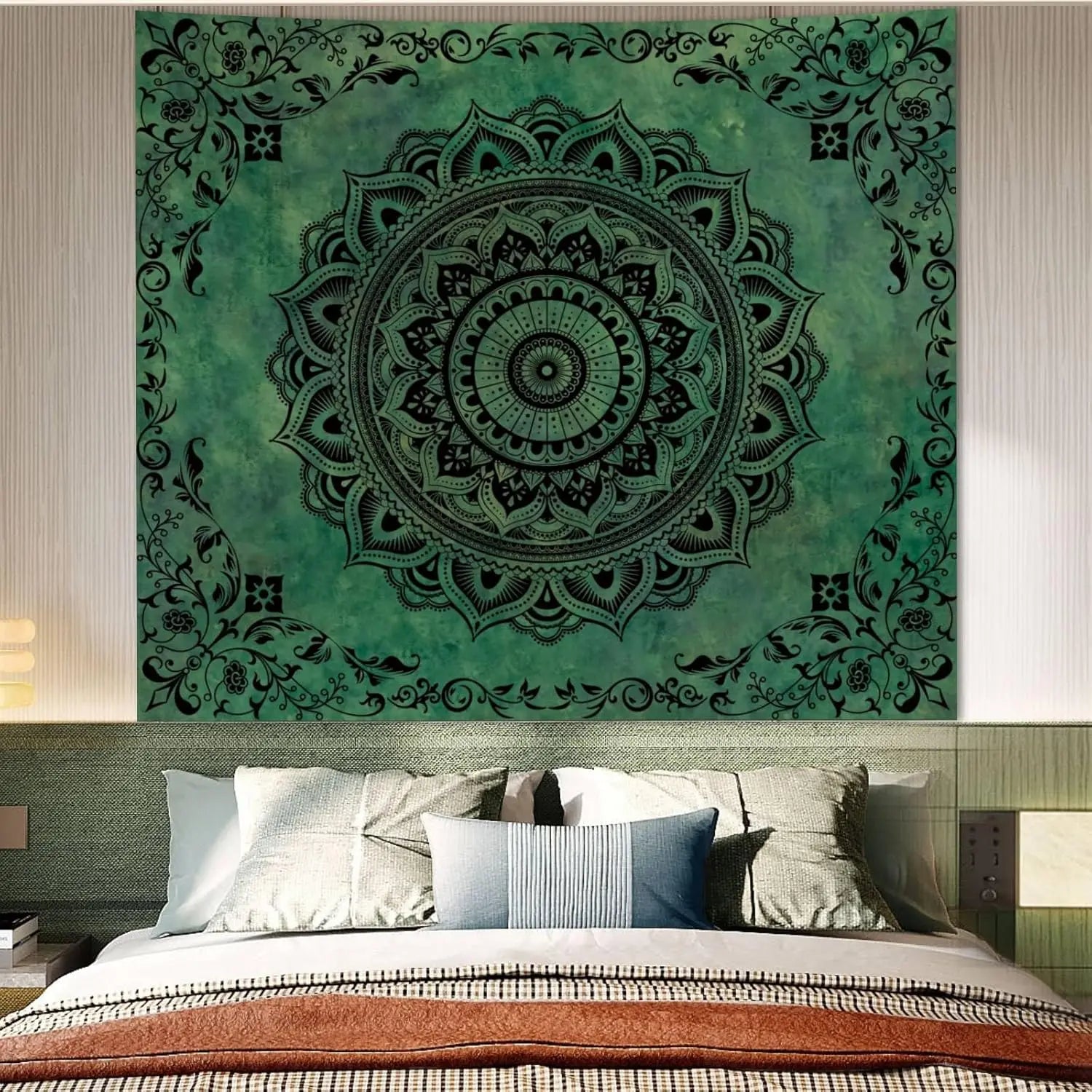 Green Mandala Boho Wall Tapestry