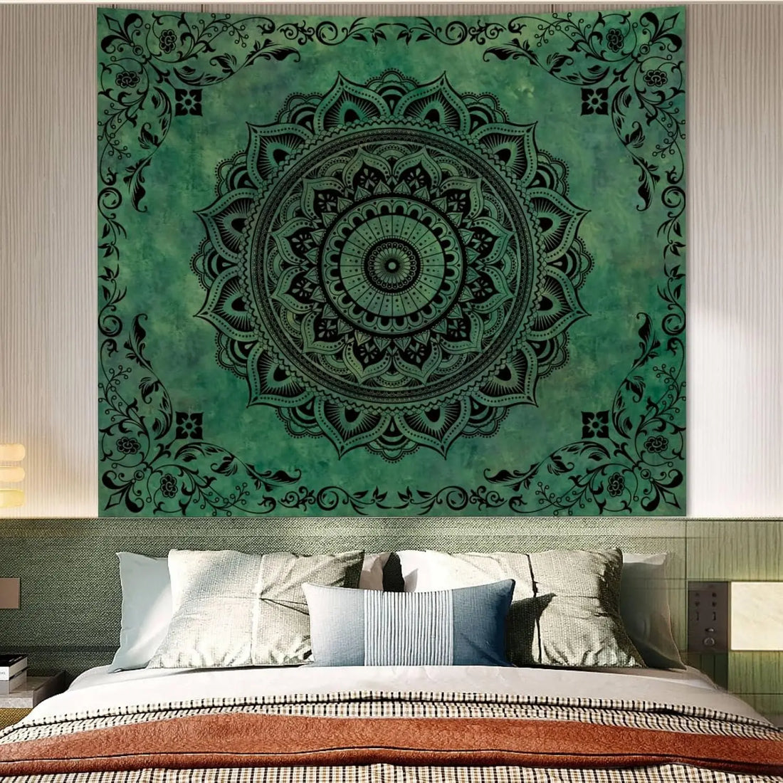 Green Mandala Boho Wall Tapestry