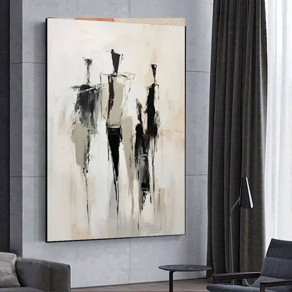 Hand-Painted Golden Line Abstract Oil Painting