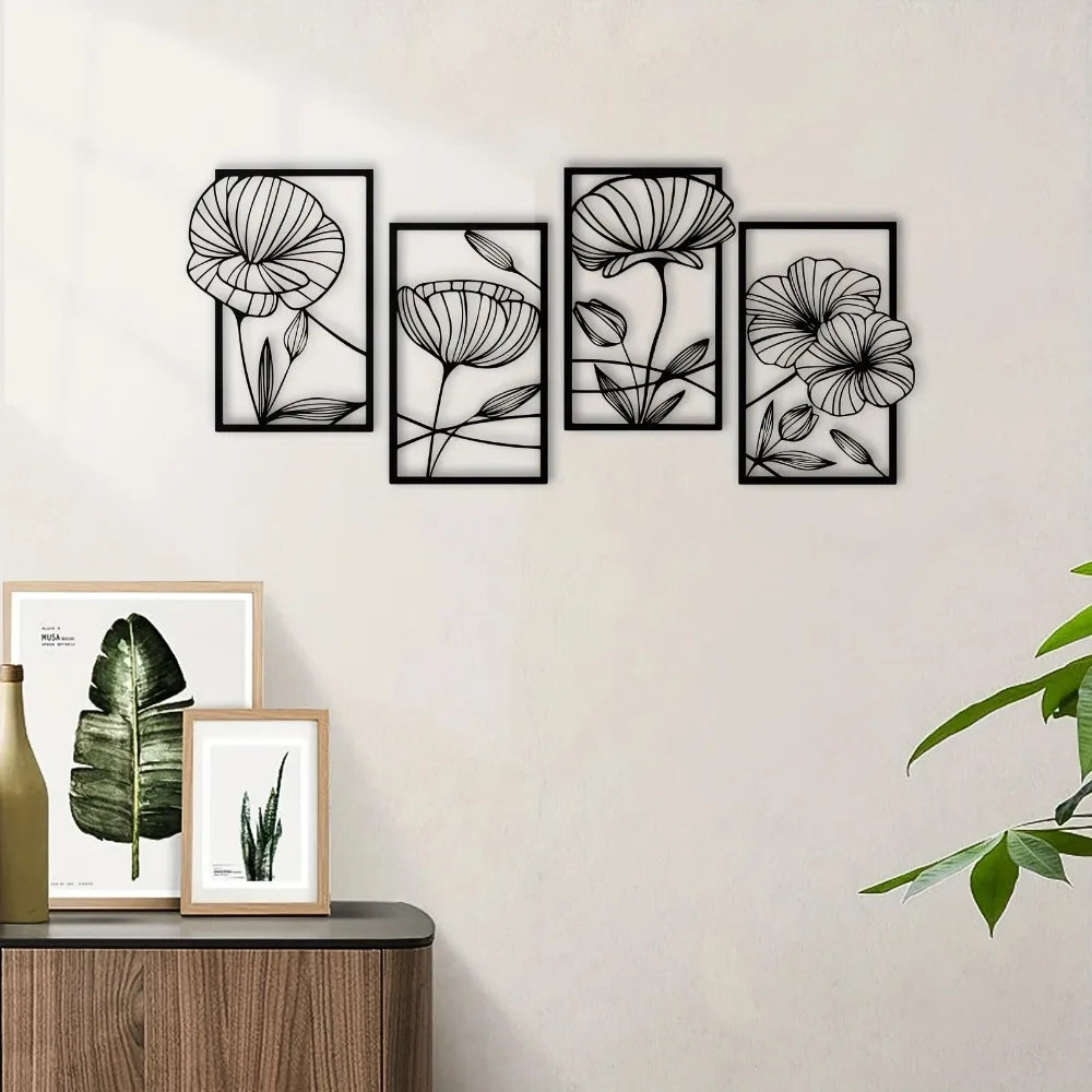 Lotus Flower Metal Wall Art – 4-Piece Set