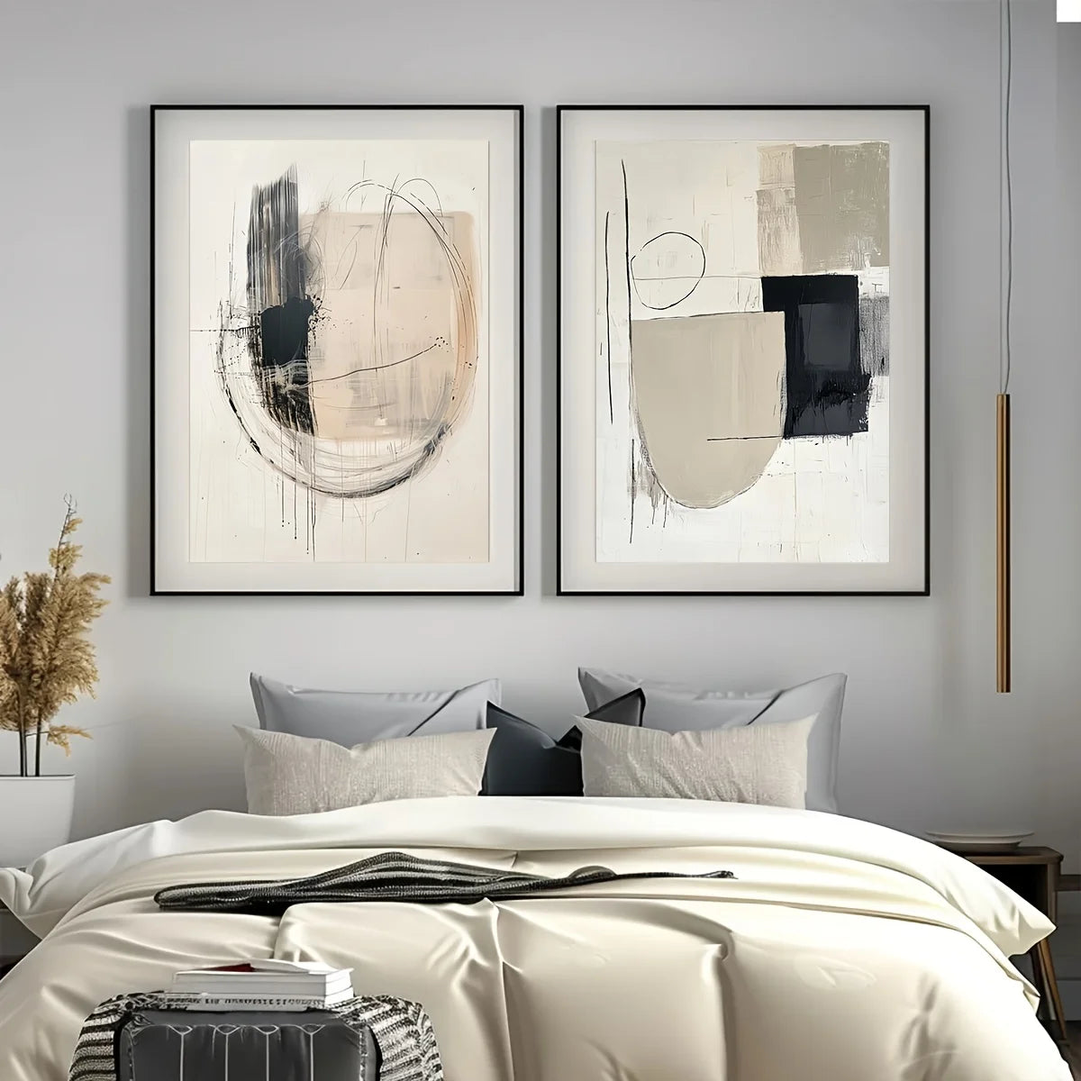 2PCS Round Geometric Neutral Canvas Set