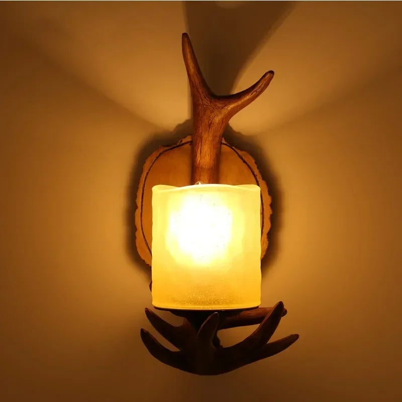 American Retro Deer Horn LED Wall Lamp