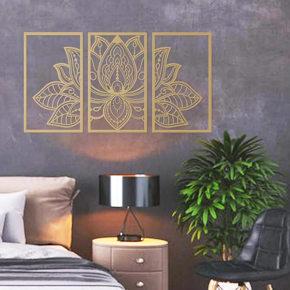 Resama Trio Golden Lotus Metal Wall Sculpture