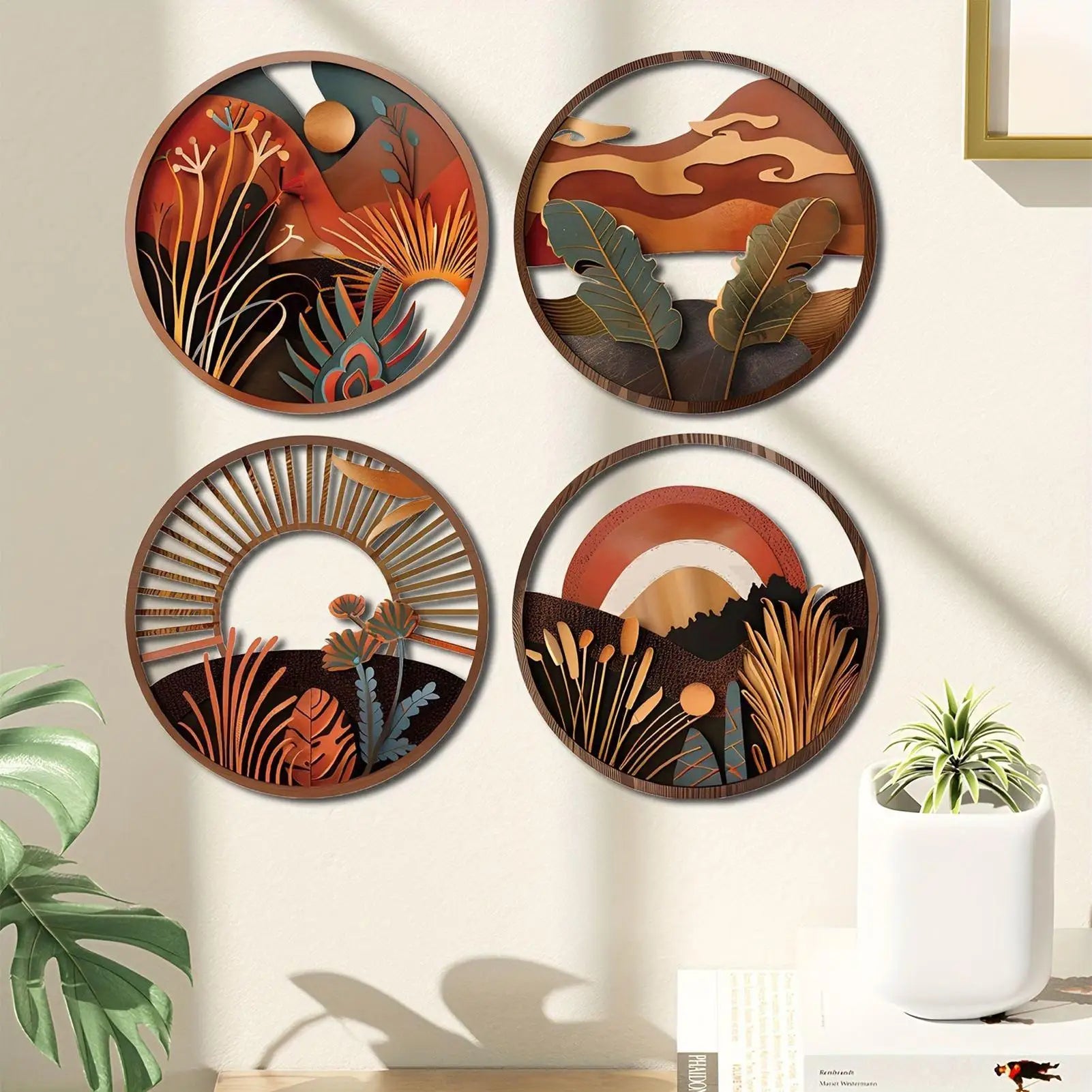 4-Piece Boho Wood Wall Sculpture