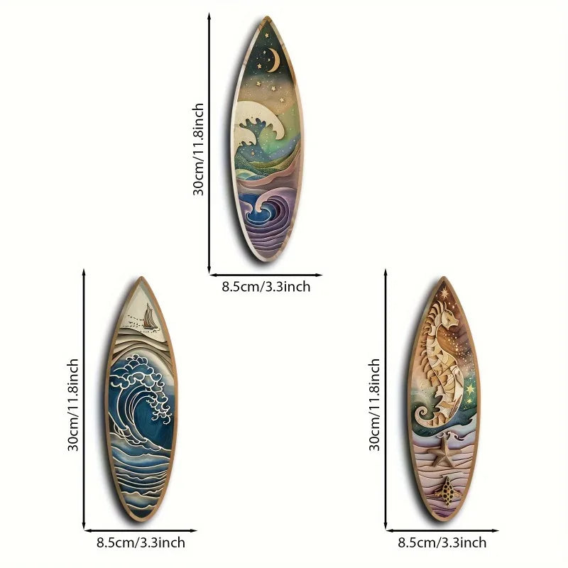 3PCS Wooden Surfboard Wall Decor