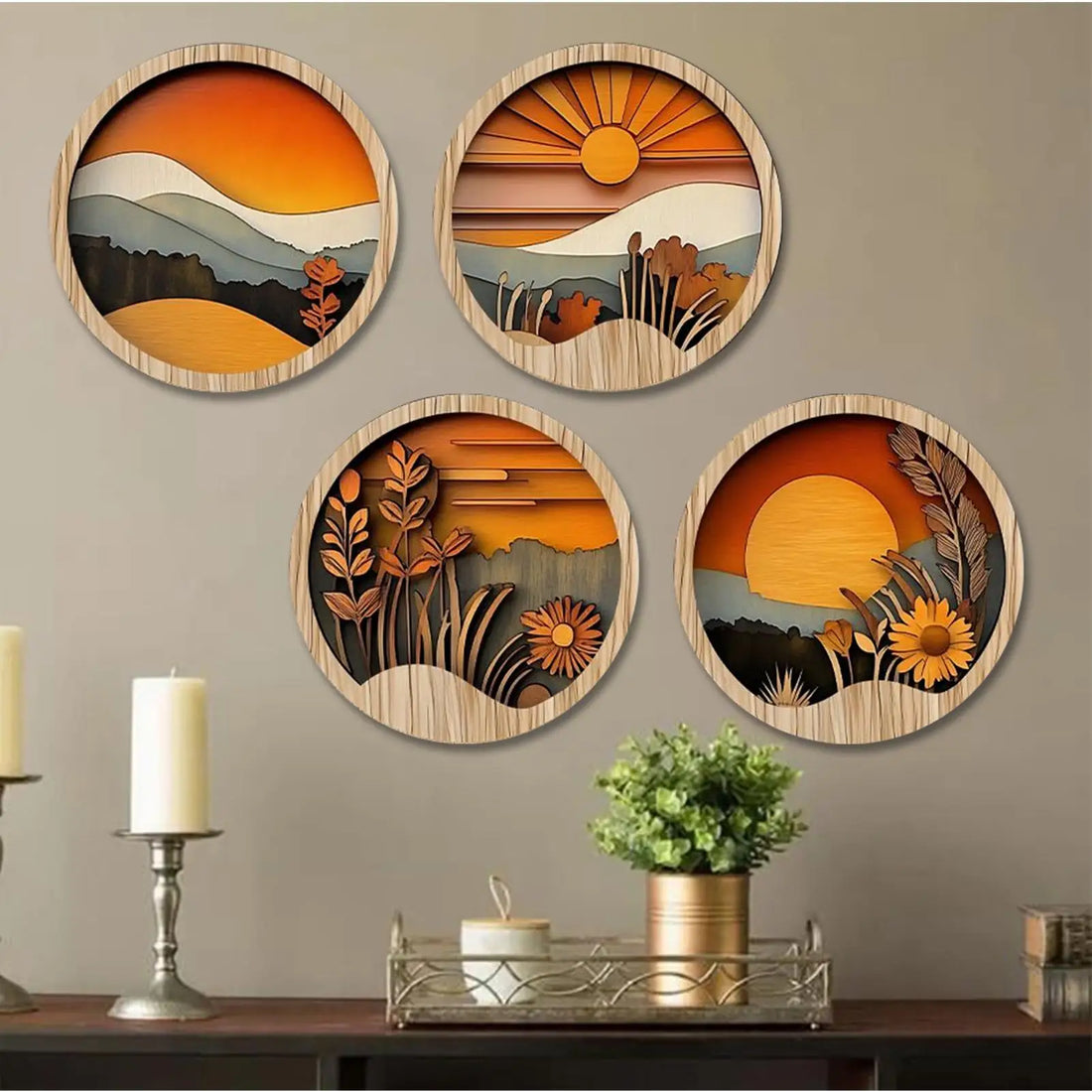 4Pcs Bohemian Wooden Wall Art Set