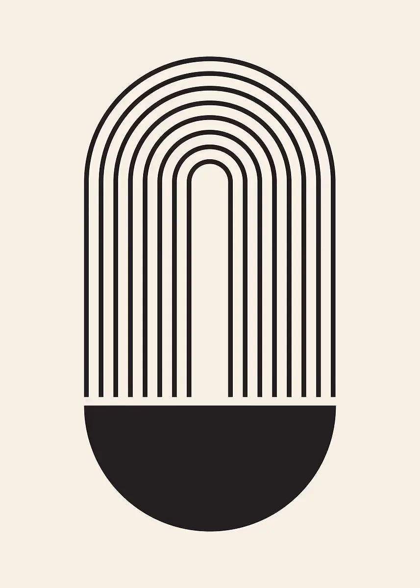 Mid-Century Geometric Black Beige Art Print