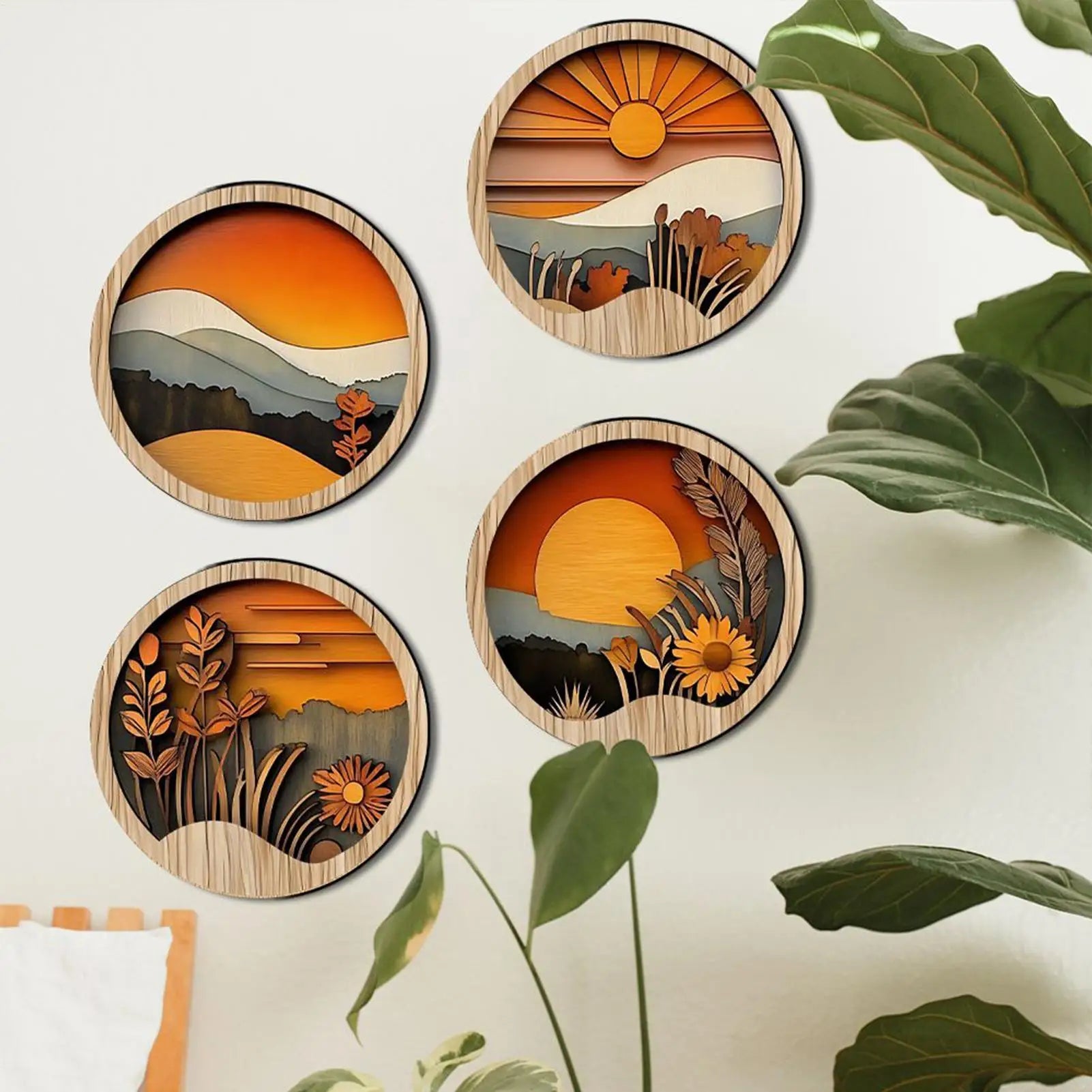 4Pcs Bohemian Wooden Wall Art Set