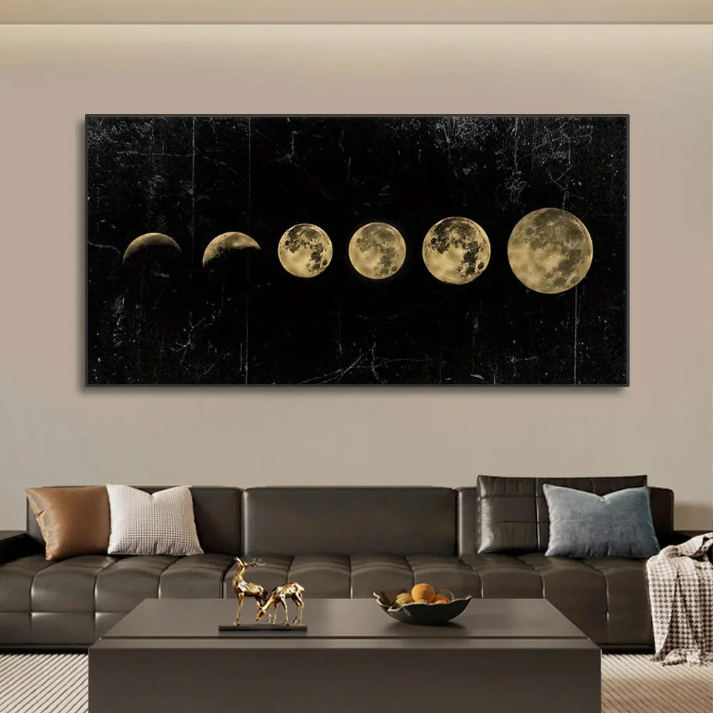 Moon Phase Gold & Black Canvas Poster