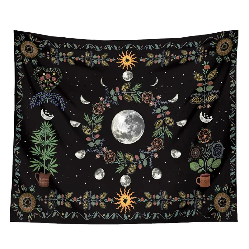 Moon Phase Floral Tapestry