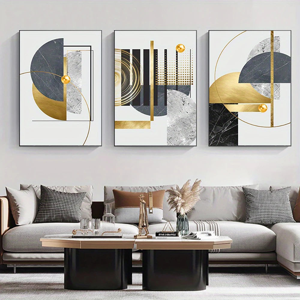 3PCS Gold Geometric Abstract Canvas Set