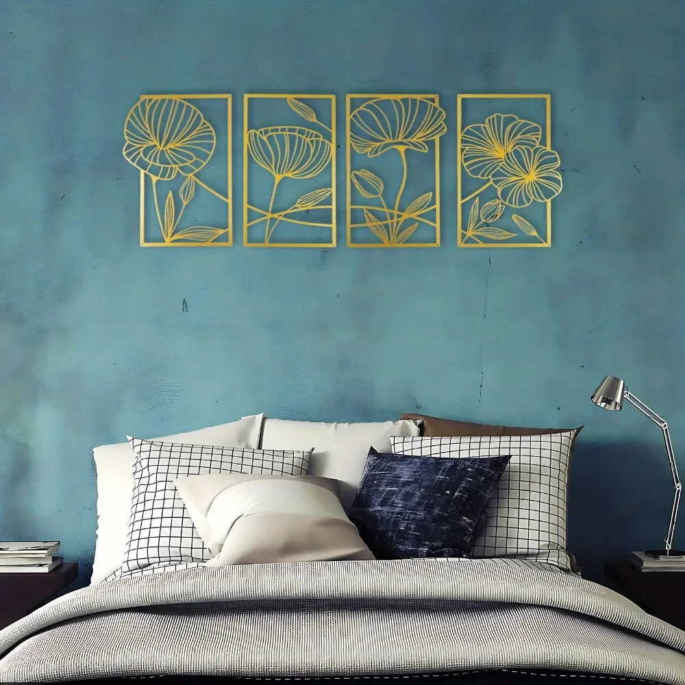 Lotus Flower Metal Wall Art – 4-Piece Set