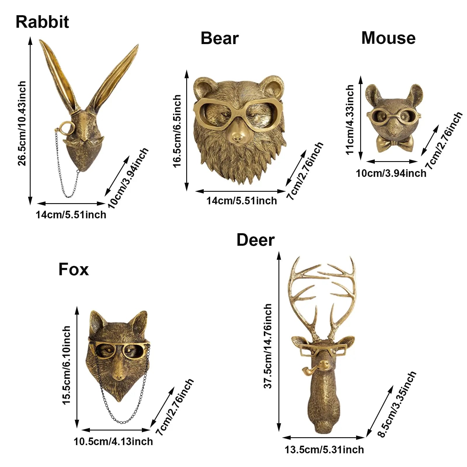 Resin Animal Head Wall Decor – 5-Piece Set
