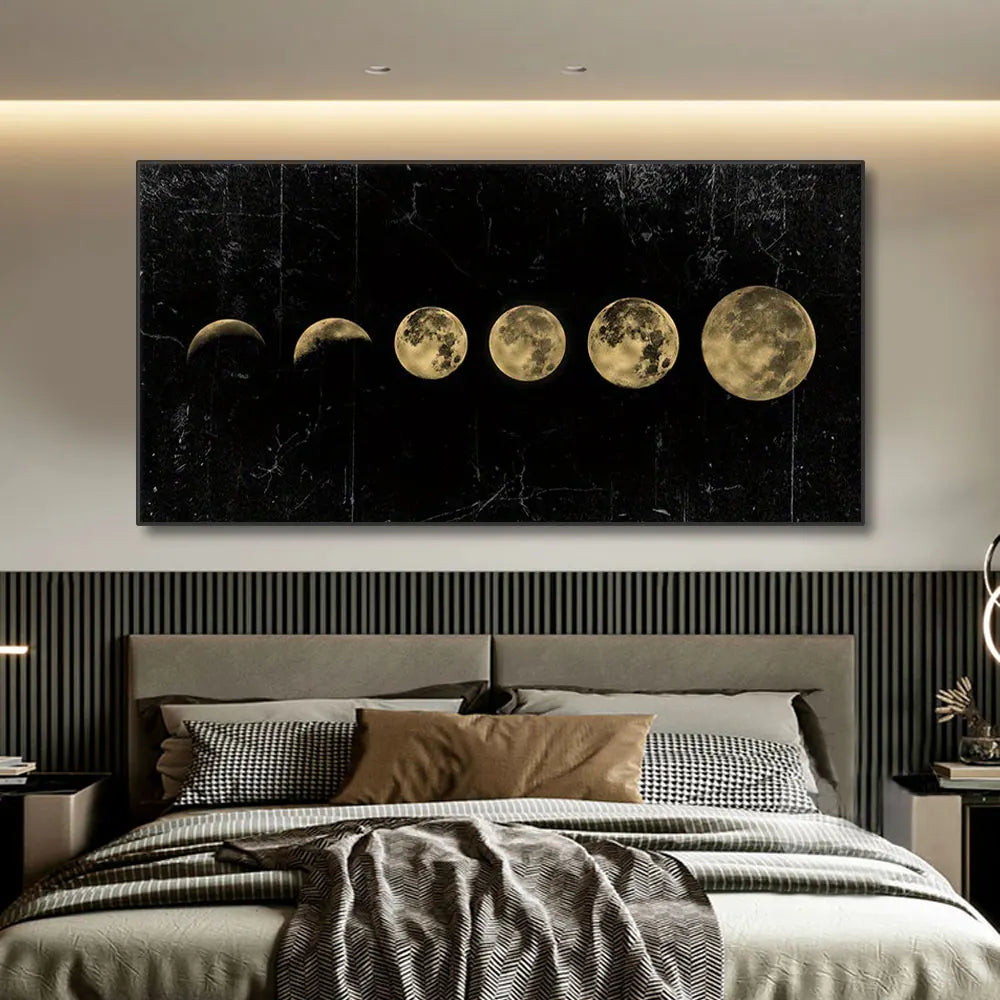 Moon Phase Gold & Black Canvas Poster