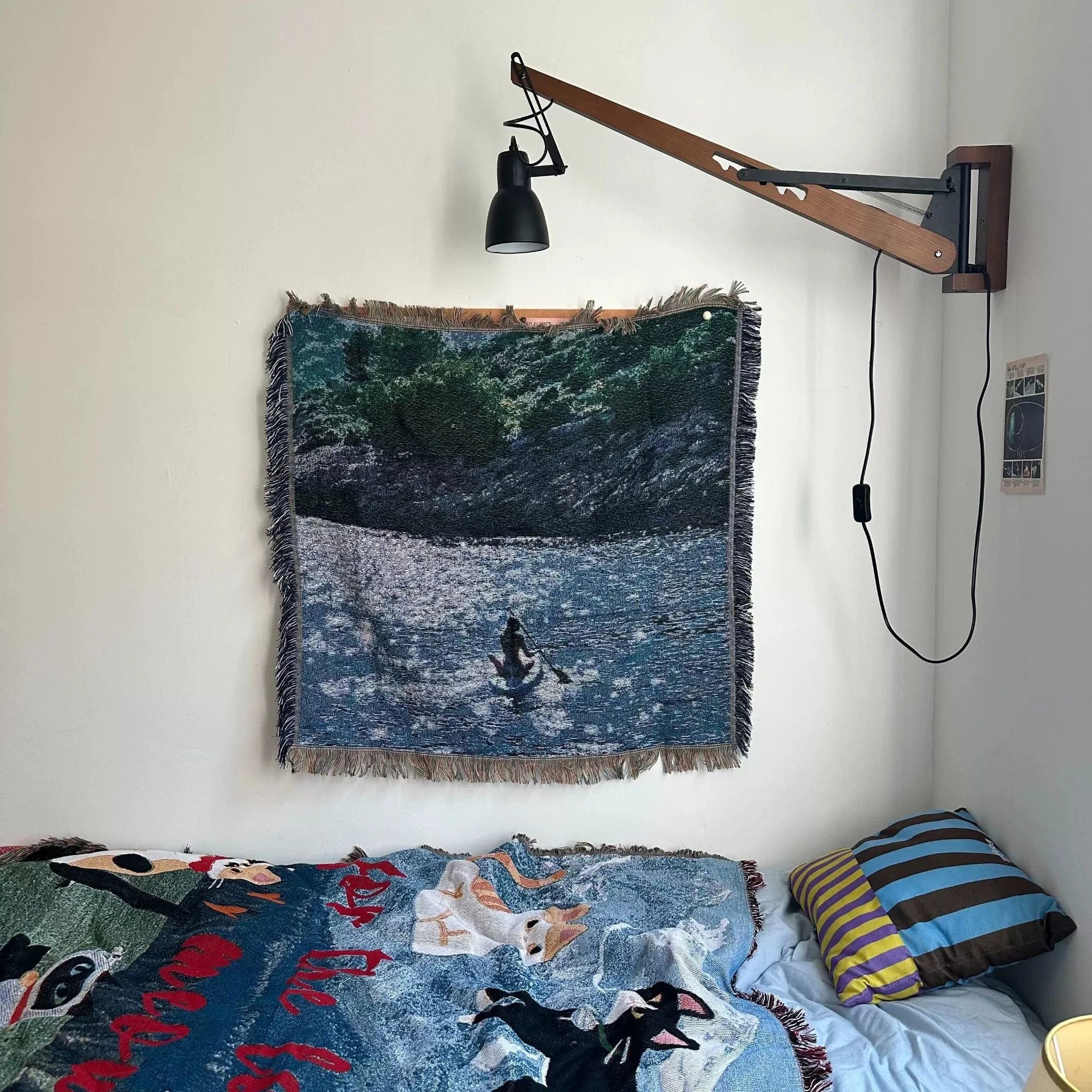 Nordic Mountain & Pool Tapestry – 90×90 cm
