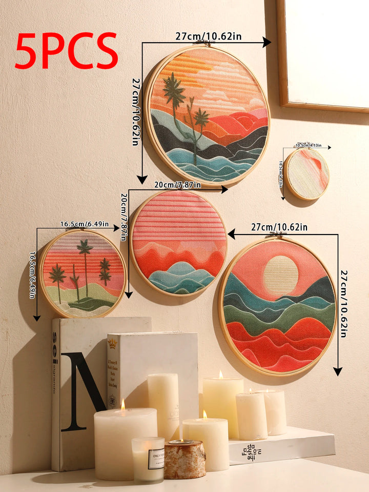 5 Pcs Colorful Bamboo Circle Wall Hangings