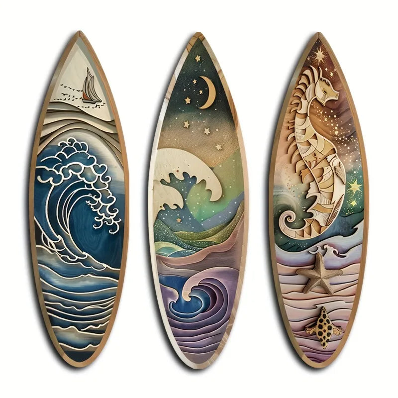 3PCS Wooden Surfboard Wall Decor