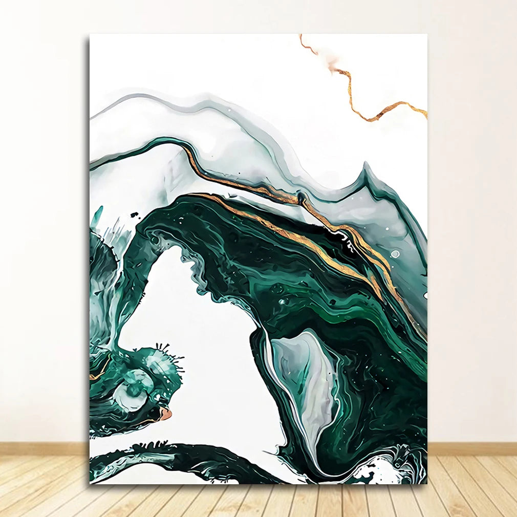 Modern Abstract Gold Foil Lines Green Canvas Art Painting