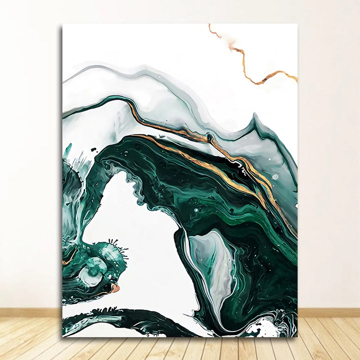Modern Abstract Gold Foil Lines Green Canvas Art Painting