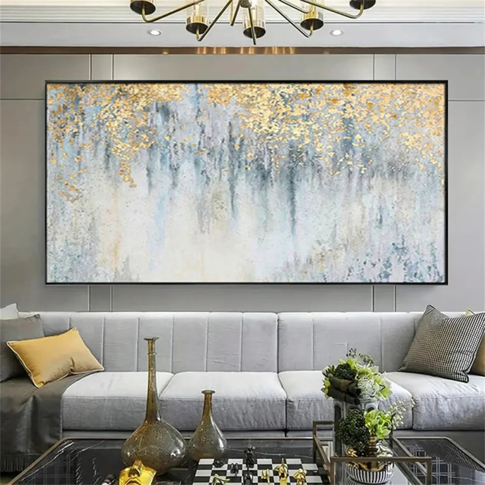 Hand-Painted Golden Line Abstract Oil Painting