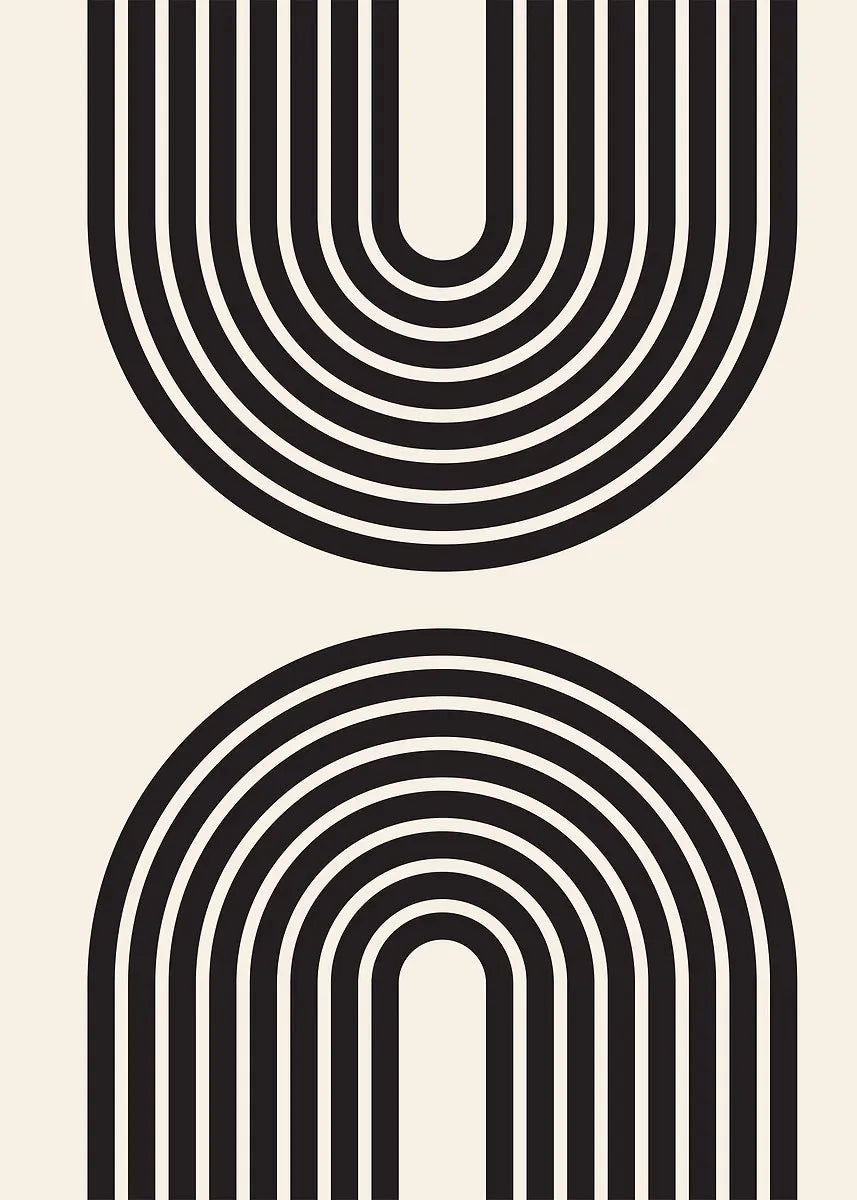 Mid-Century Geometric Black Beige Art Print
