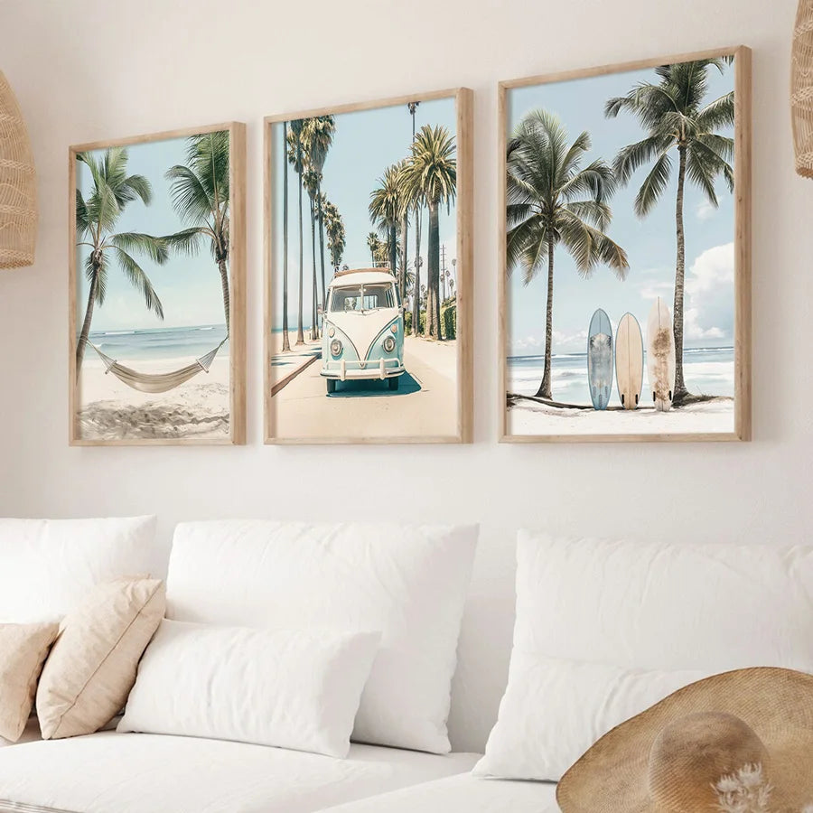 3-Piece Tropical Surfboard Canvas Set