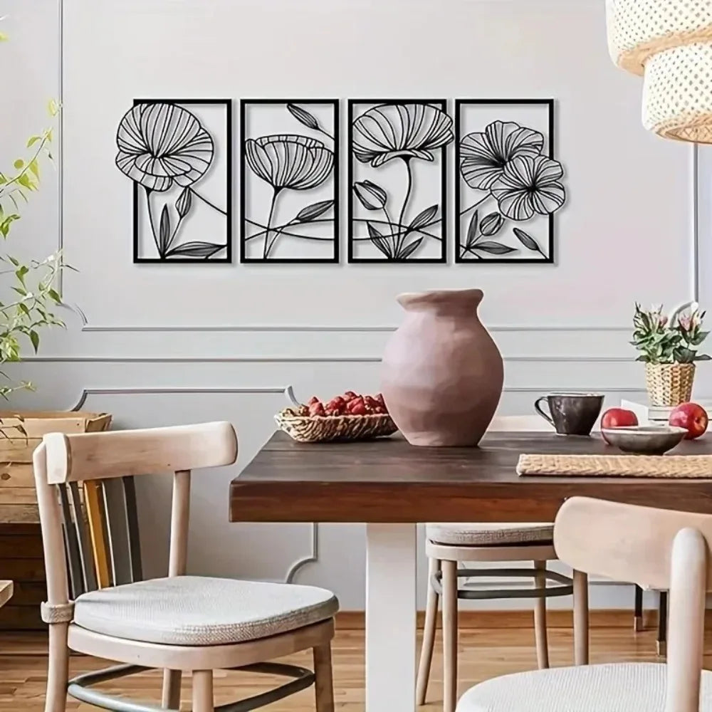 Metal Flower Wall Art – 4-Piece Set