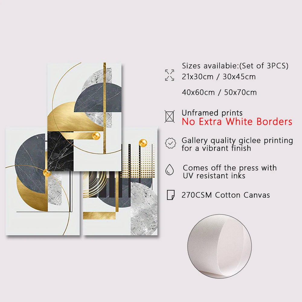 3PCS Gold Geometric Abstract Canvas Set